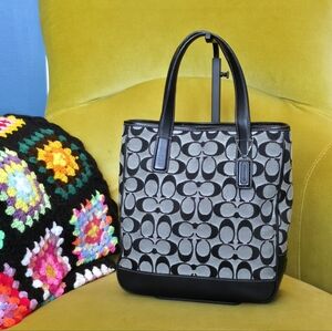 Coach Vintage Top Handle Mini Tote in Black Signature Print (6092)